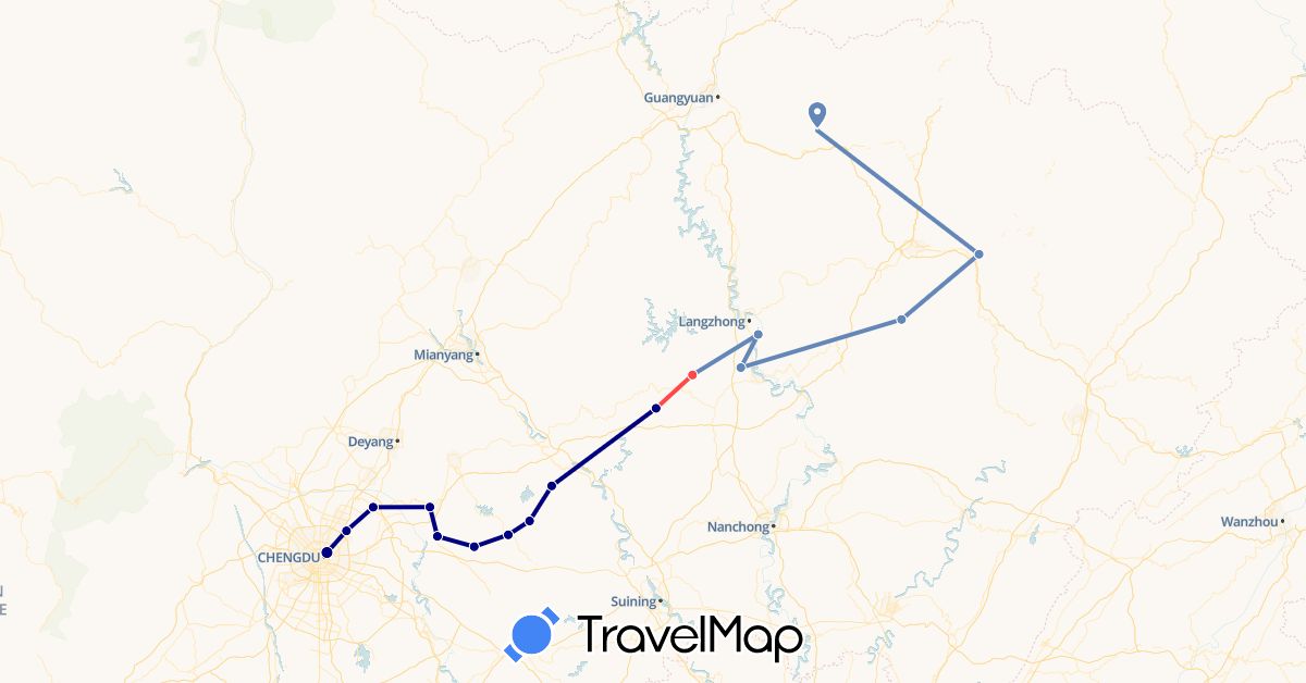 TravelMap itinerary: driving, cycling, hiking in China (Asia)